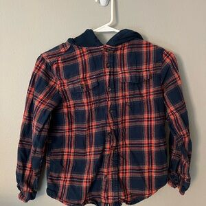 Boys button-up flannel long sleeve with hood